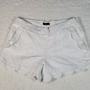 Cynthia Rowley White Linen Blend Scalloped Hem Shorts Size 8 Side Zip Textured